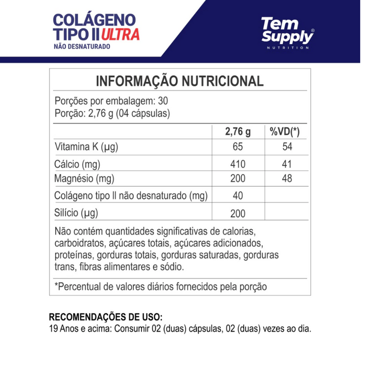 Colágeno Tipo 2 Ultra Premium Top De Linha 120 Cáps 690mg Tem Supply  PROMOÇÃO