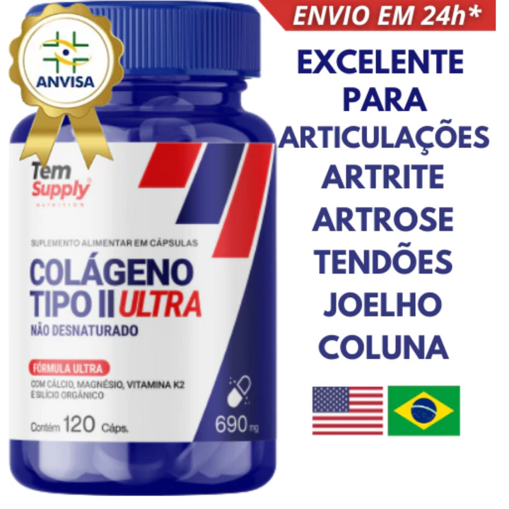 Colágeno Tipo 2 Ultra Premium Top De Linha 120 Cáps 690mg Tem Supply  PROMOÇÃO