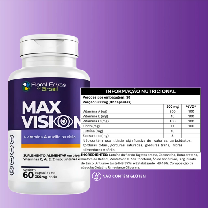 MAX VISION +  Luteína e Zeaxantina  Vitamina A, C, E e Zinco PROMOÇÃO