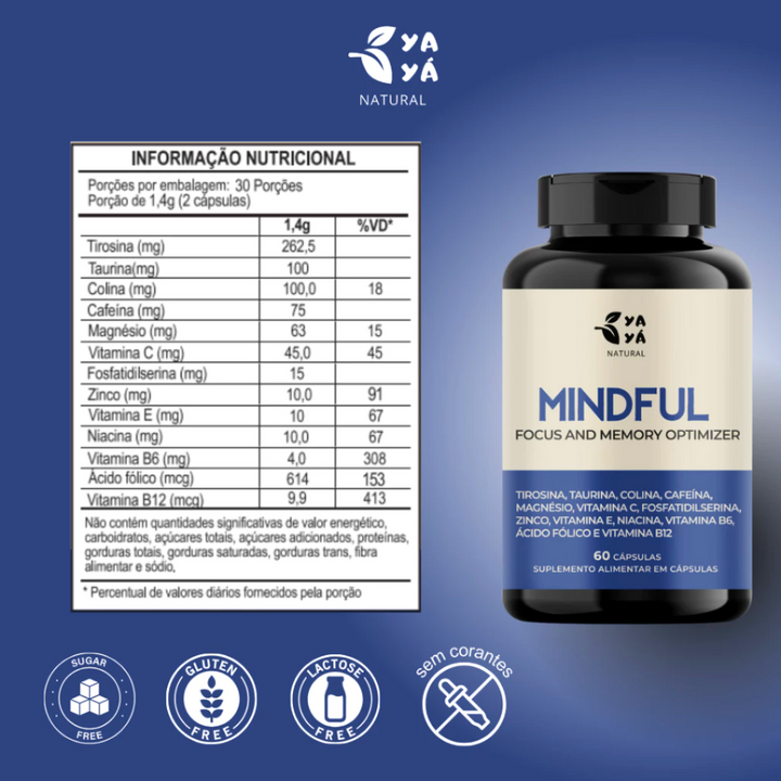 Mindful Suplemento Foco Concentração e Memória 60cps PROMOÇÃO