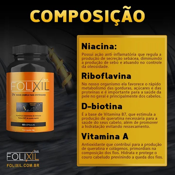 Folixil - Polivitamínico Capilar para o Crescimento e Fortalecimento dos Cabelos - PROMOÇÃO