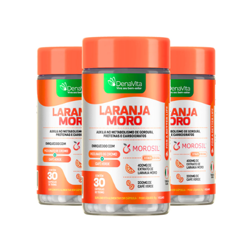 Extrato de Laranja Moro + Cromo + Café Verde 3x1 - 90 Cápsulas - Vegano - Denavita PROMOÇÃO