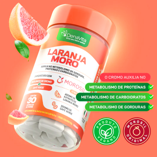 Extrato de Laranja Moro + Cromo + Café Verde 3x1 - 90 Cápsulas - Vegano - Denavita PROMOÇÃO